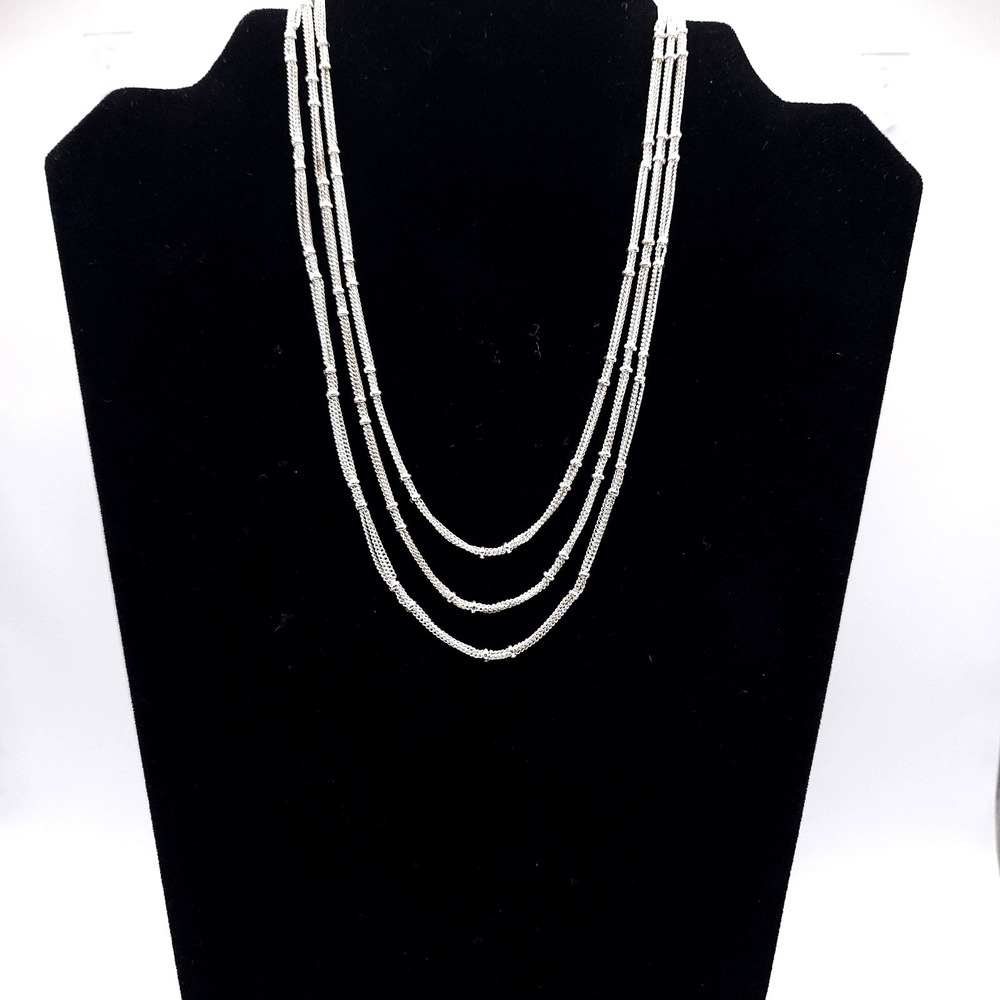 Vintage Liz Claiborne Triple Strand Satellite Necklace Silver Tone
